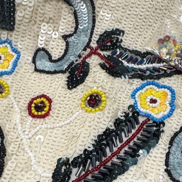 Alice + Olivia Cream Beaded Mini Dress with Red, Blue, Yellow Embroidery - Picture 6 of 8